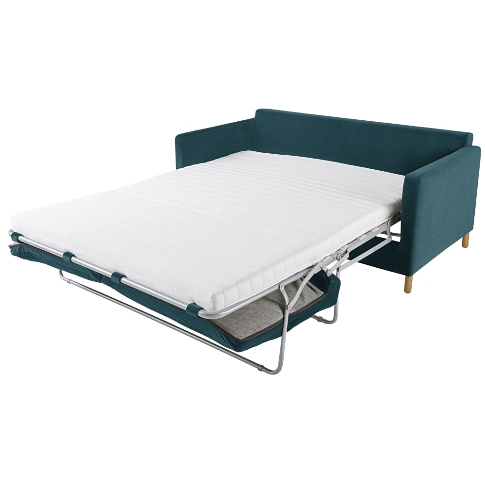 Canapé convertible 3 places en velours bleu paon, matelas 10 cm - Maisons du Monde