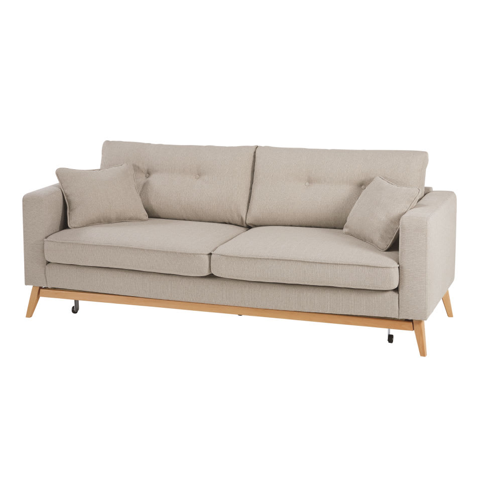 Canapé convertible style scandinave 3/4 places beige