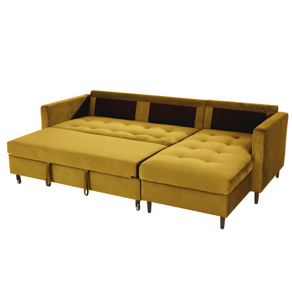 Canapé d'angle convertible 4/5 places en velours jaune - Maisons du Monde