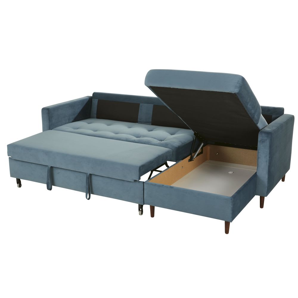 Canapé d'angle convertible 4 places en velours bleu — vue 4