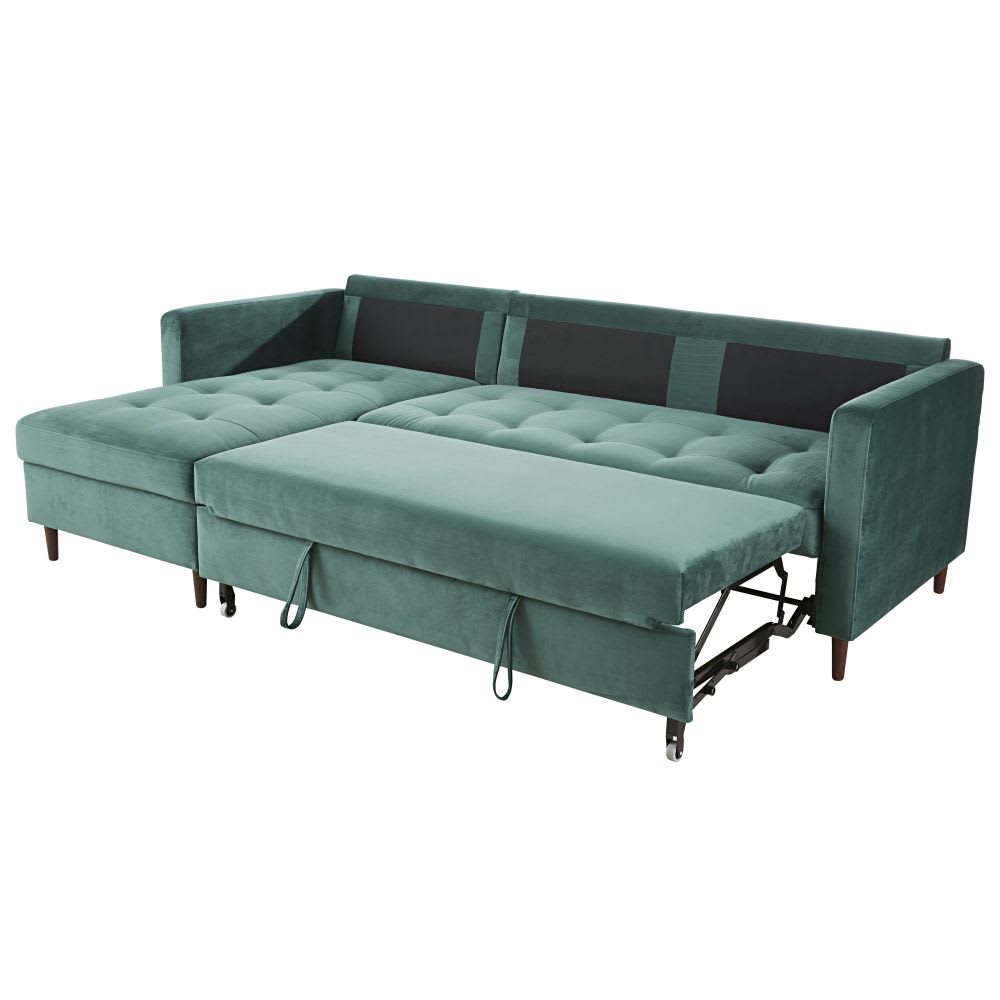 Canapé d'angle convertible 4 places en velours vert — vue 4
