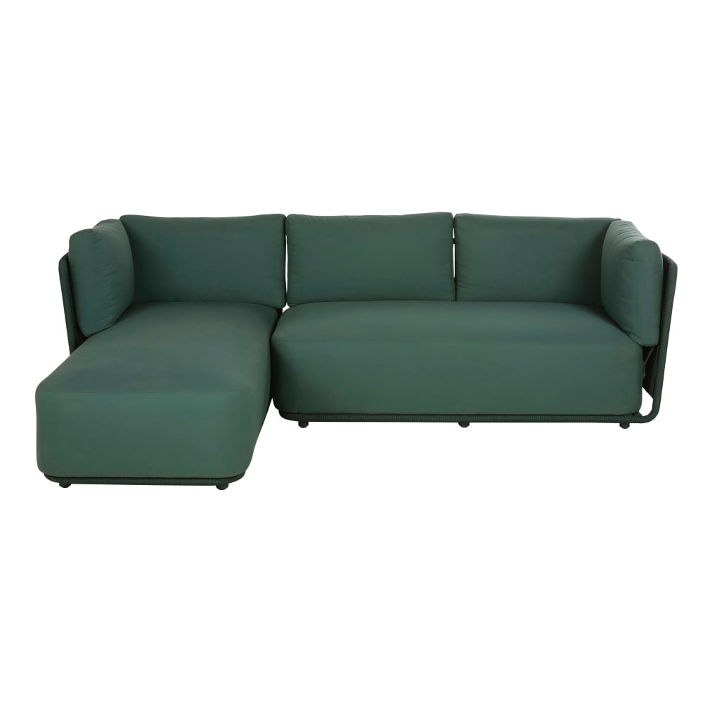 Canapé d'angle de jardin 3 places en acier et polyester recyclé vert