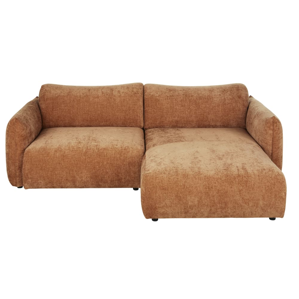 Canapé d'angle droit 3/4 places effet velours marron