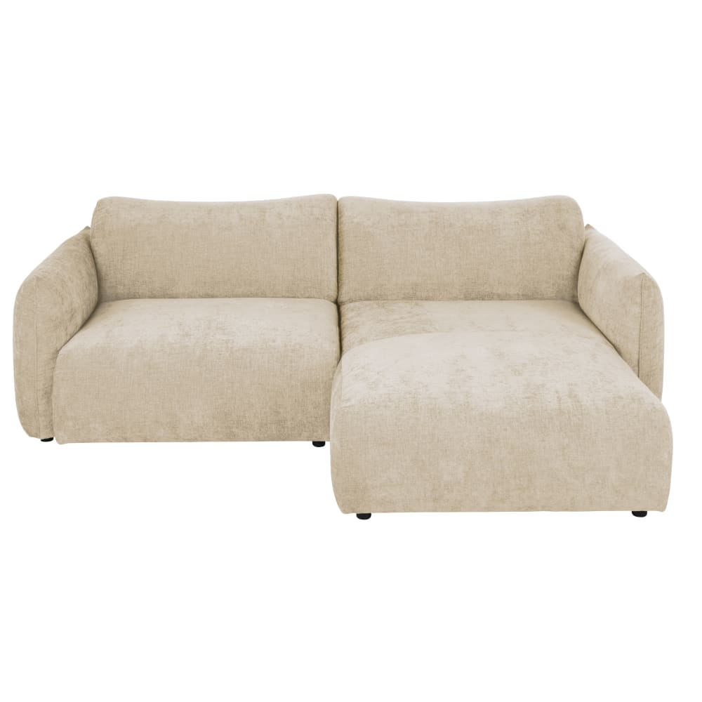 Jada - Canapé d'angle droit 3/4 places en textile velouté beige - Vue supplémentaire 1