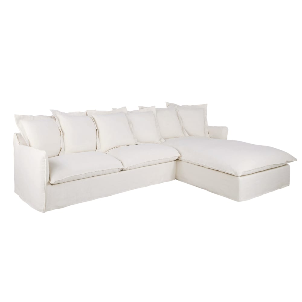 Canapé d'angle droit 4/5 places effet lin blanc - Maisons du Monde