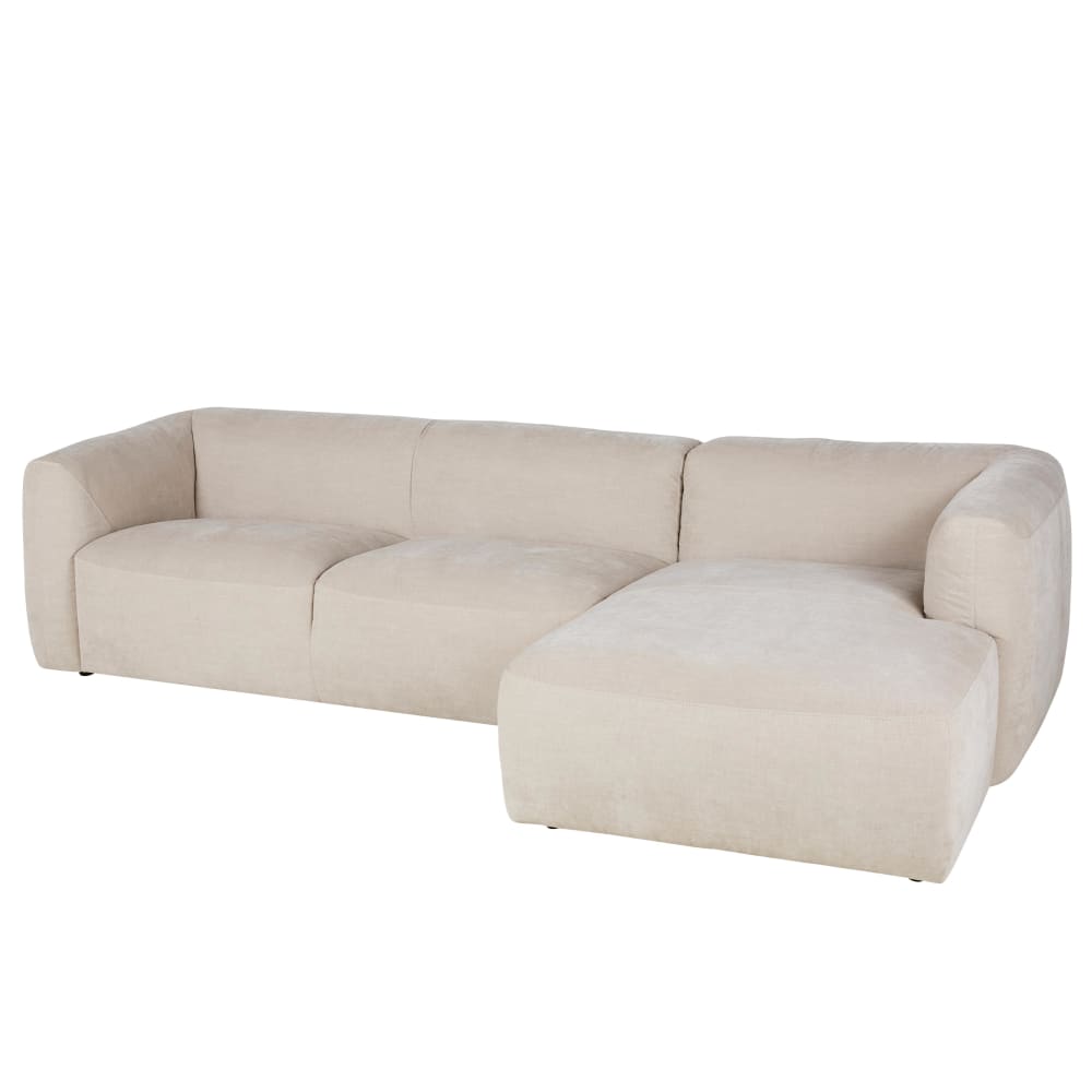 Jiggy - Canapé d'angle droit 4/5 places en textile velouté beige - Vue supplémentaire 2