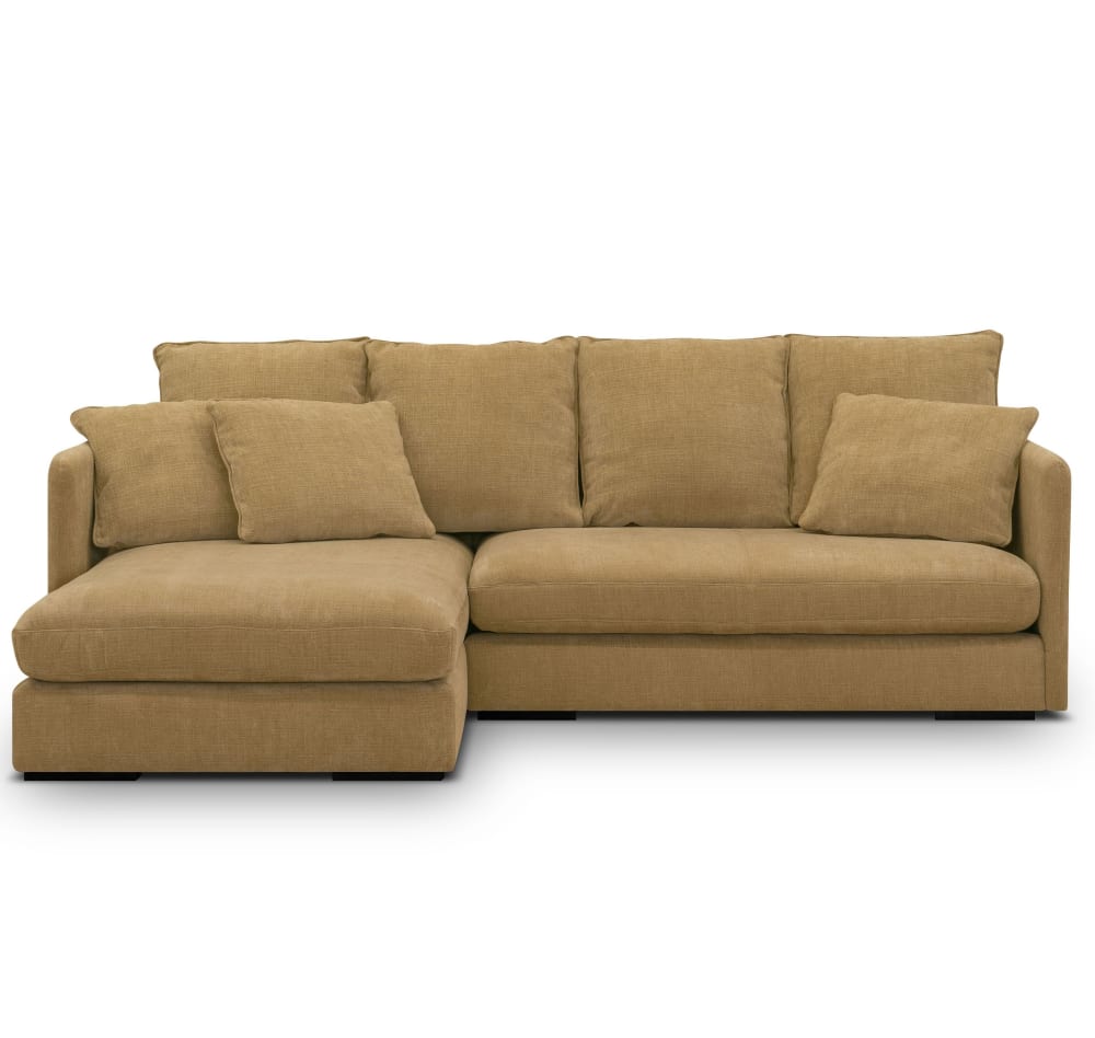 Canapé d'angle gauche 4/5 places en textile flammé ocre