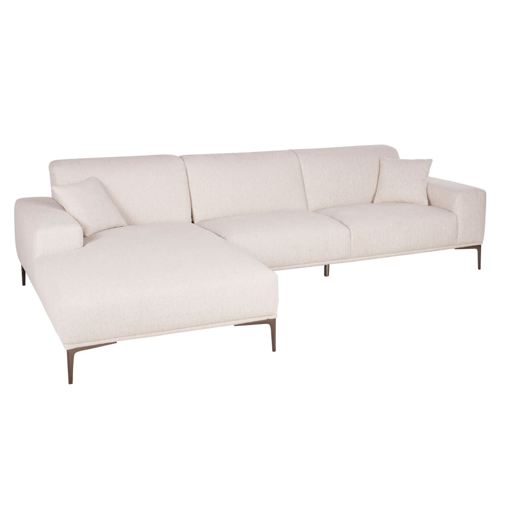 Canapé d'angle gauche 4/5 places en textile tramé beige