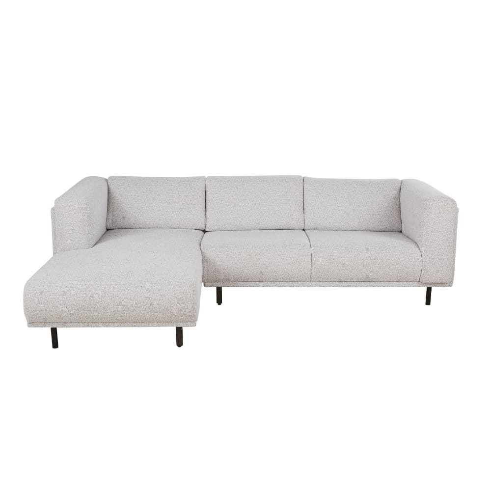 Canapé d'angle gauche 4/5 places en textile tramé gris clair chiné