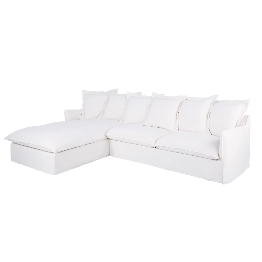 Canapé d'angle gauche 5/6 places en lin supérieur blanc - Maisons du Monde
