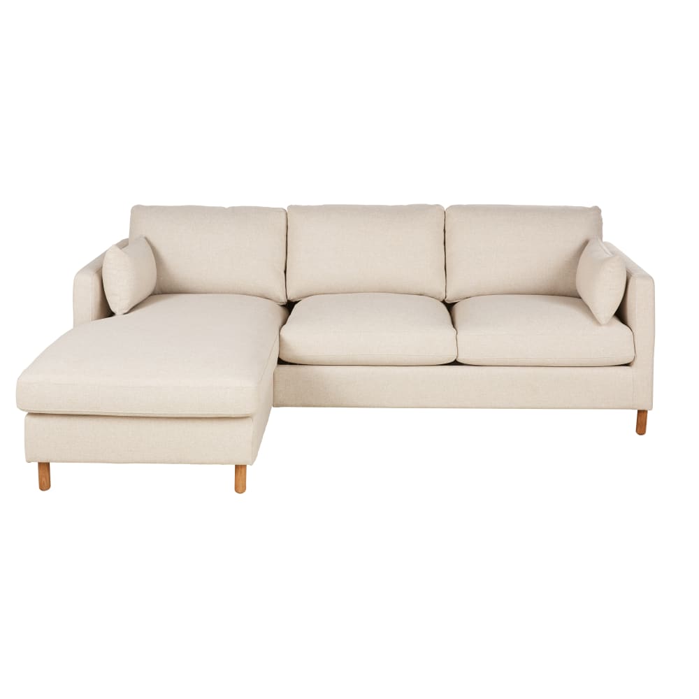 Canapé d'angle gauche convertible 4/5 places en textile tramé beige, matelas 14 cm