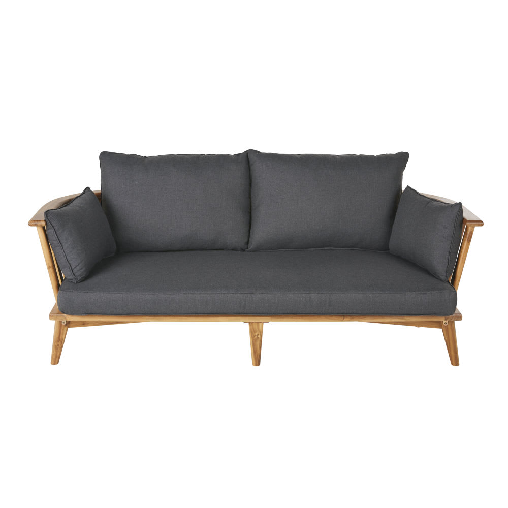 Canapé de jardin 2/3 places en acacia massif et coussins gris anthracite