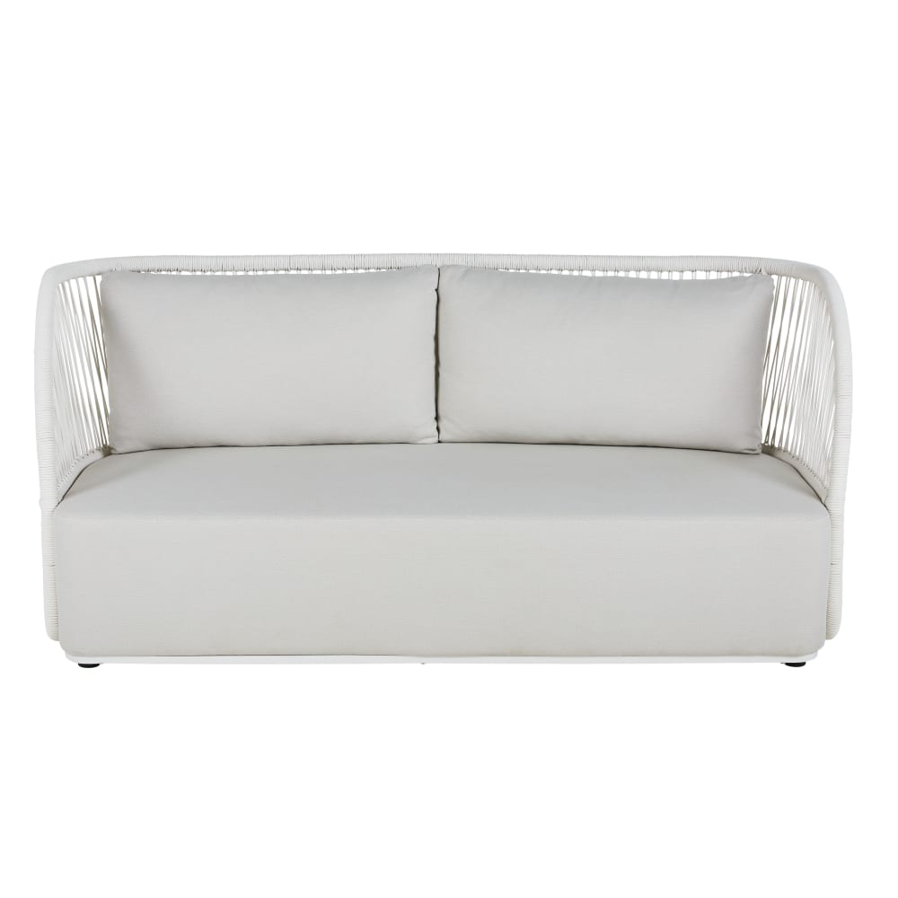 Canapé de jardin 2/3 places en fibre polyoléfine gris perlé et corde tensiline blanche