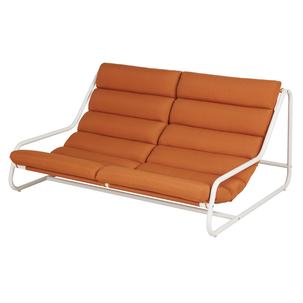 Canapé de jardin 2 places en acier blanc et toile en polyester recyclé brique