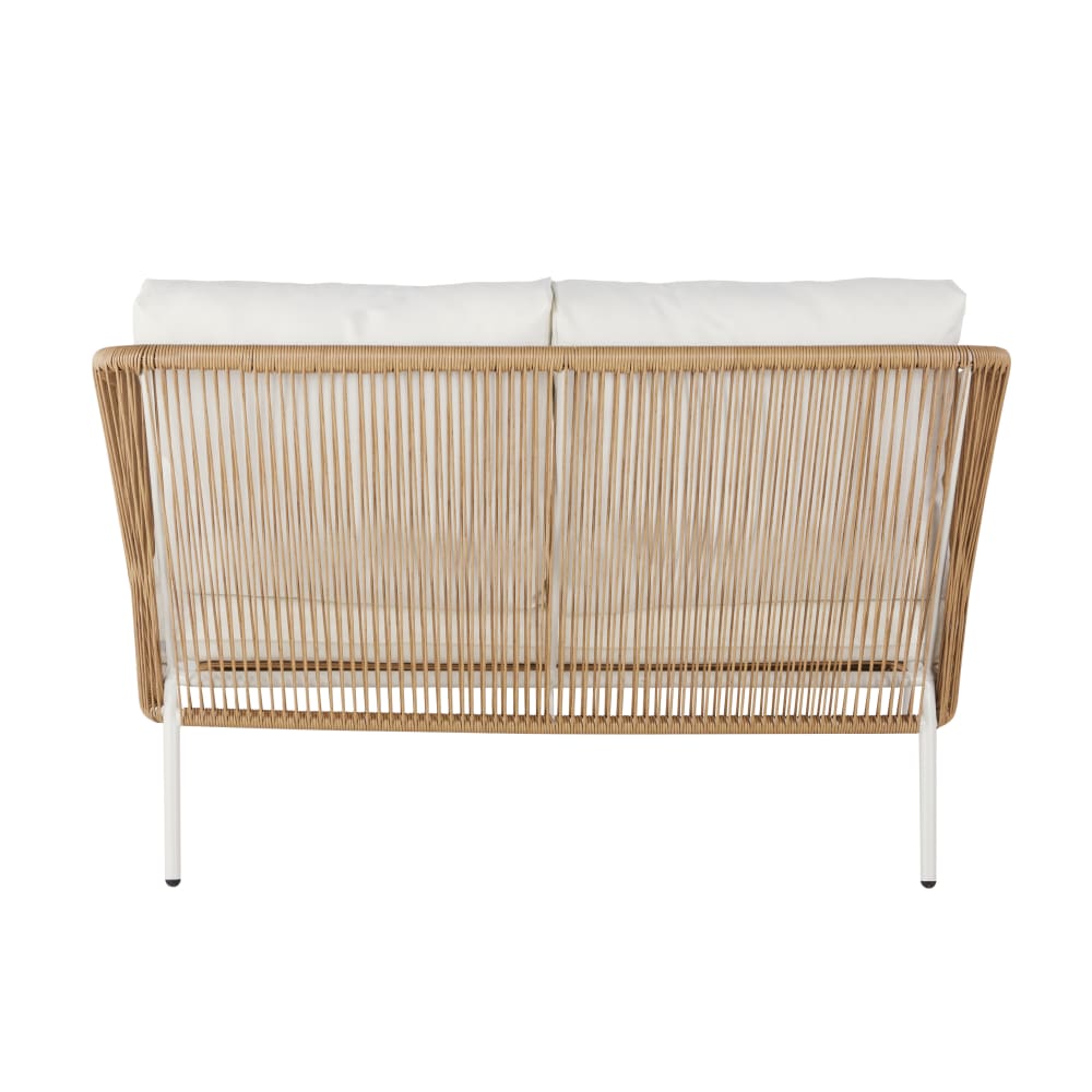 Canapé de jardin 2 places en résine recyclée beige et acier blanc — vue 4
