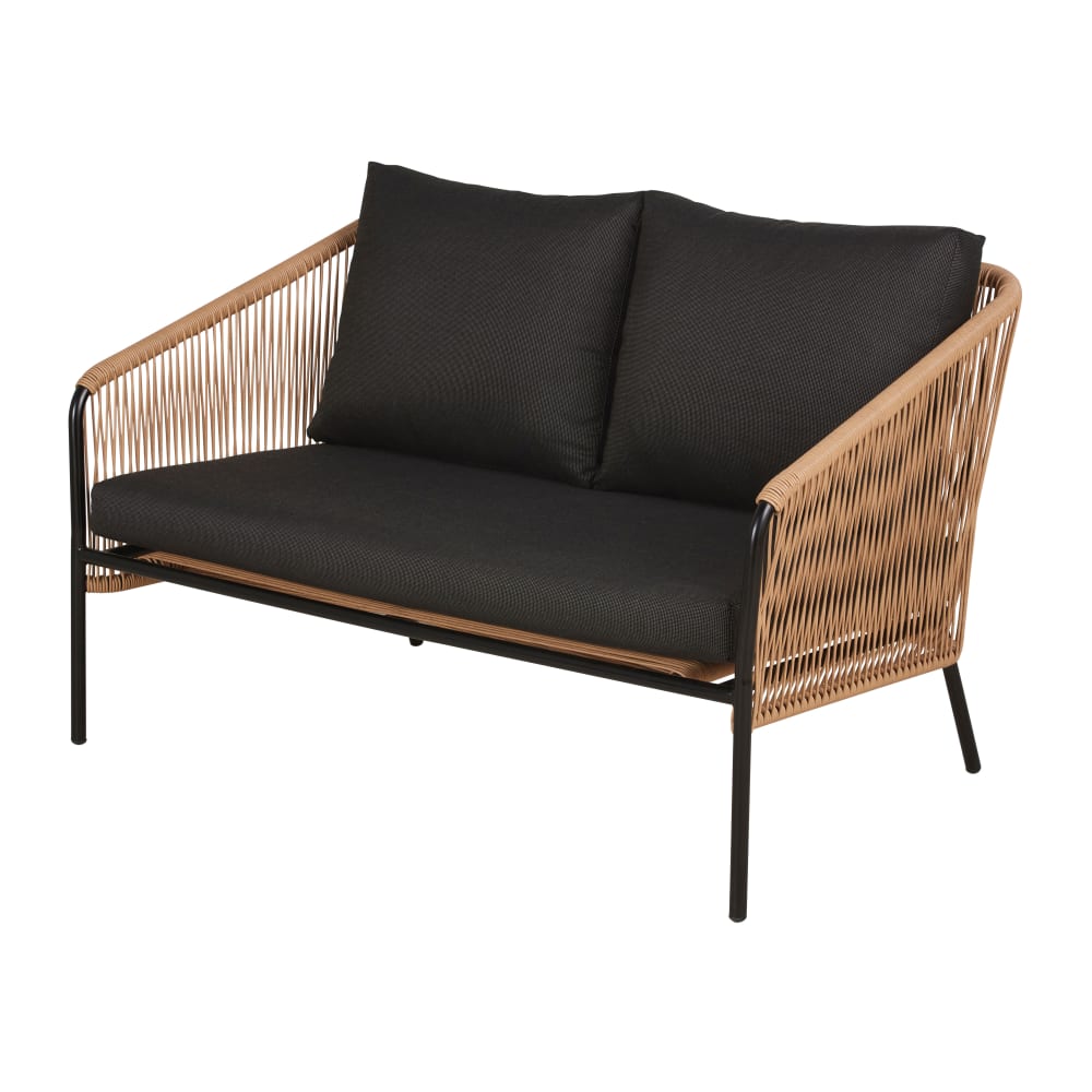 Canapé de jardin 2 places en résine recyclée beige et acier noir