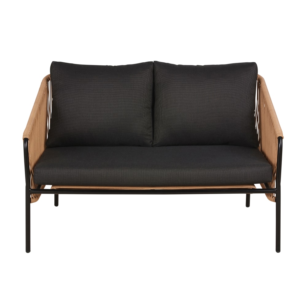 Canapé de jardin 2 places en résine recyclée beige et métal noir