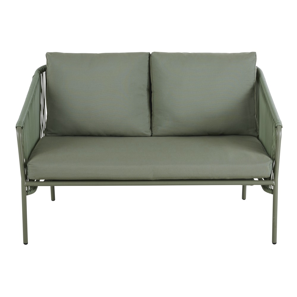 Canapé de jardin 2 places en résine recyclée et métal vert kaki