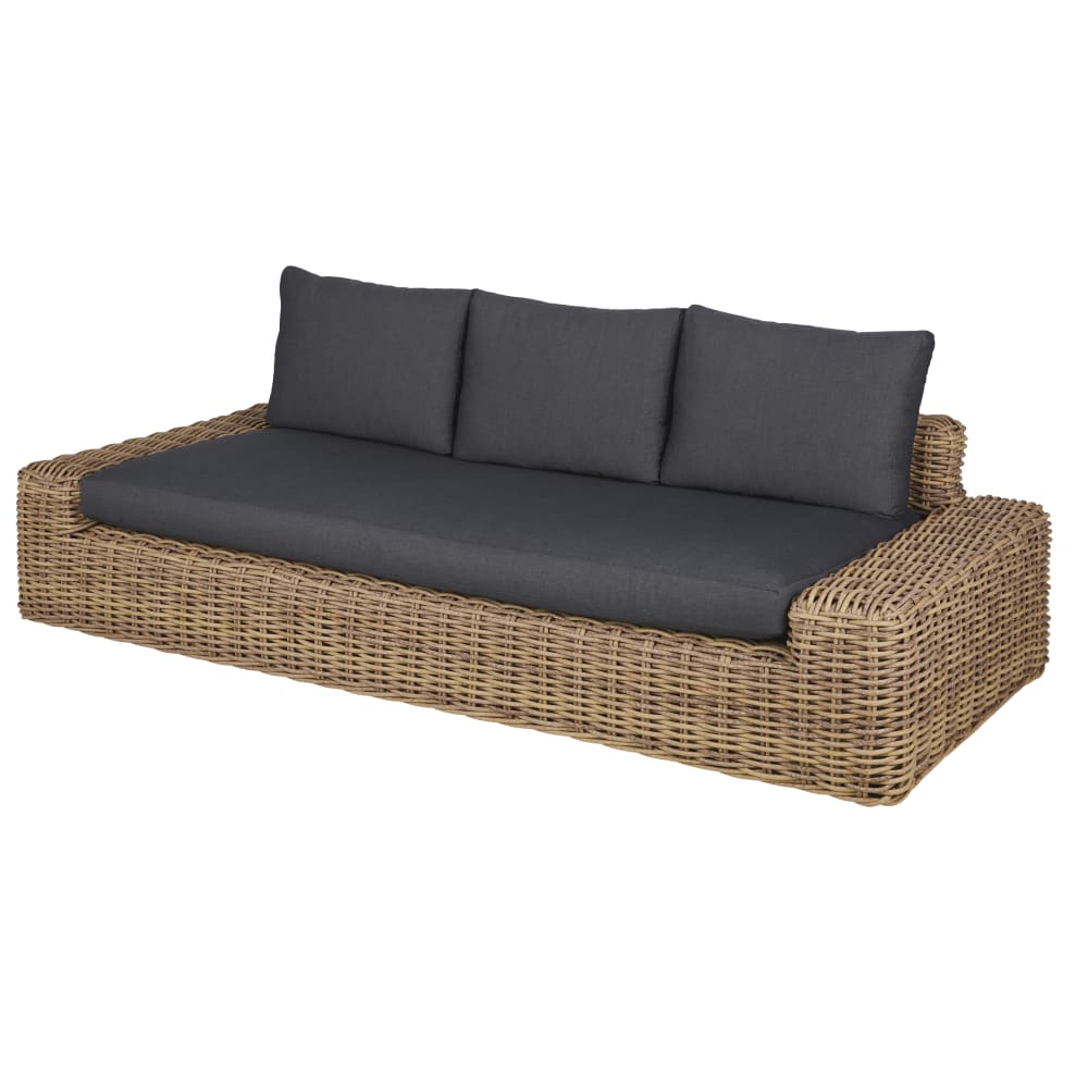 Canapé de jardin 3/4 personnes en résine tressée recyclée imitation rotin et polyester recyclé gris anthracite