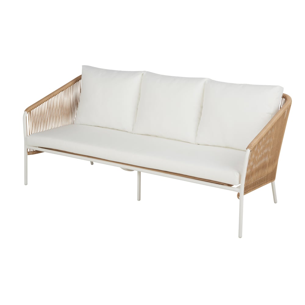 Canapé de jardin 3 places beige et blanc - Maisons Du Monde