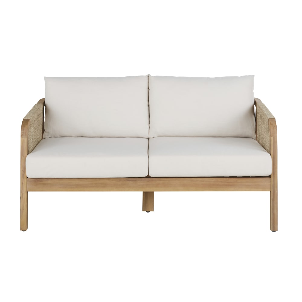 Canapé de jardin en bois d'acacia massif et coussins en polyester recyclé écru