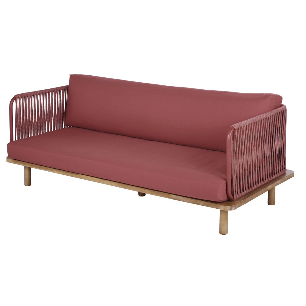 Canapé de jardin en corde tressée terracotta et acacia massif — vue 3