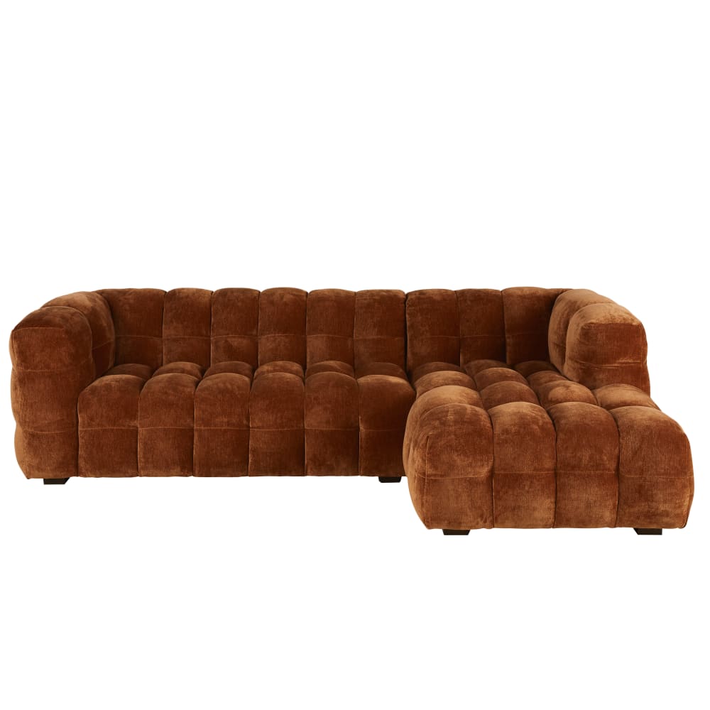 Canapé nuage d'angle droit 4/5 places effet velours coloris bronze