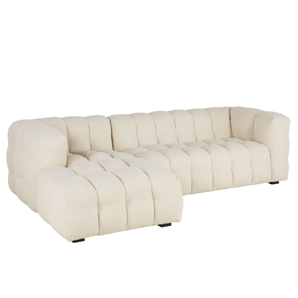 Canapé nuage d'angle gauche 4/5 places bouclettes écrues