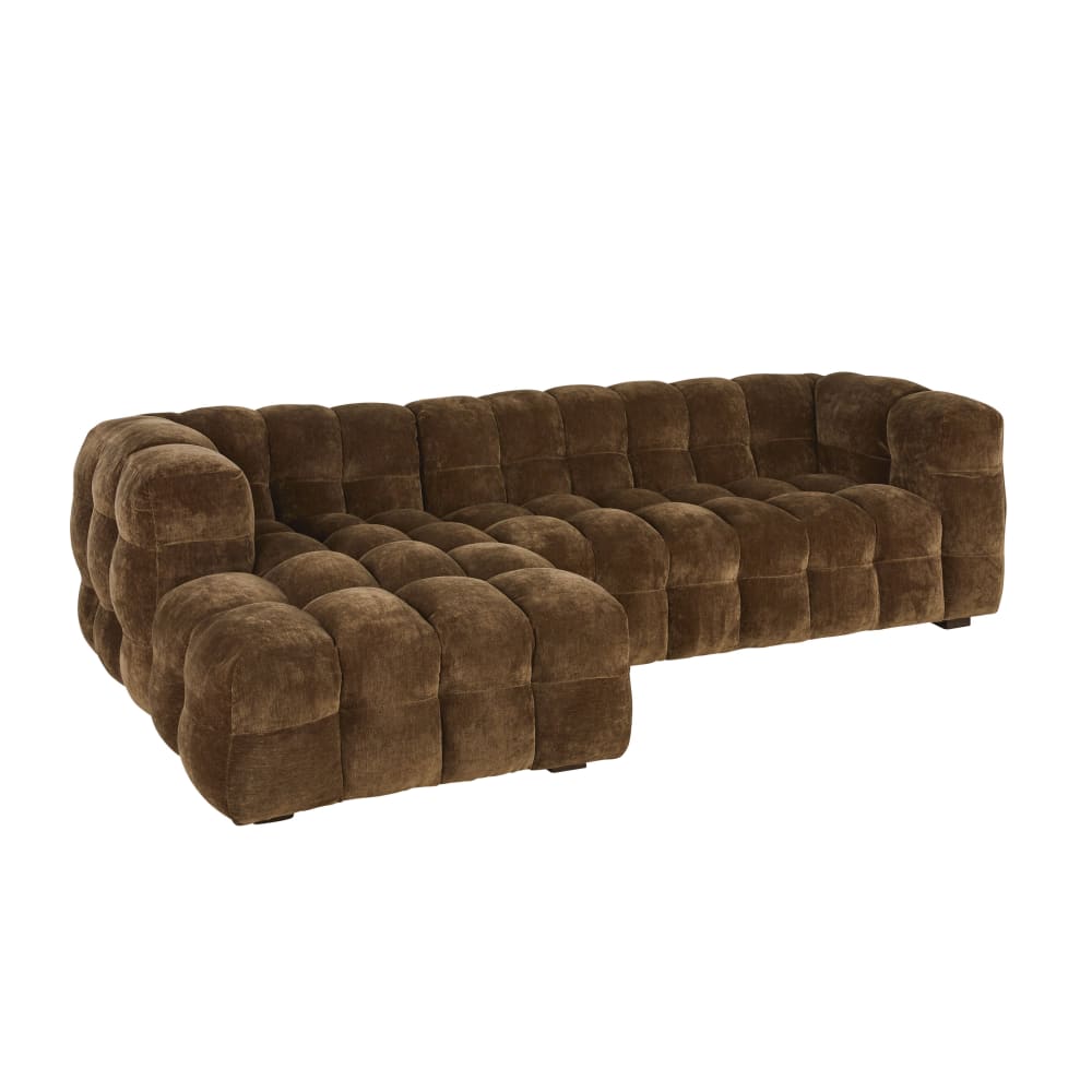 Canapé nuage d'angle gauche 4/5 places effet velours vert kaki - Maisons du Monde