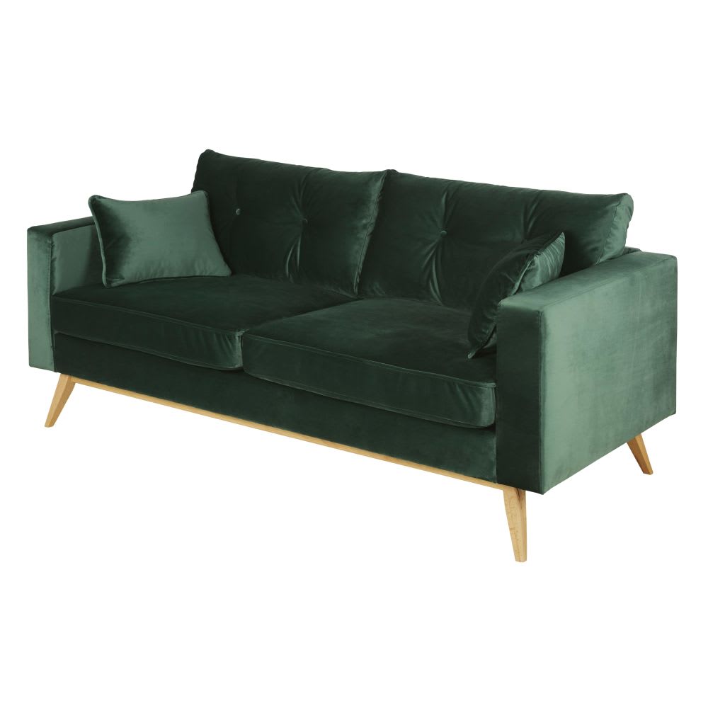 Canapé style scandinave 3/4 places en velours vert - Maisons du Monde