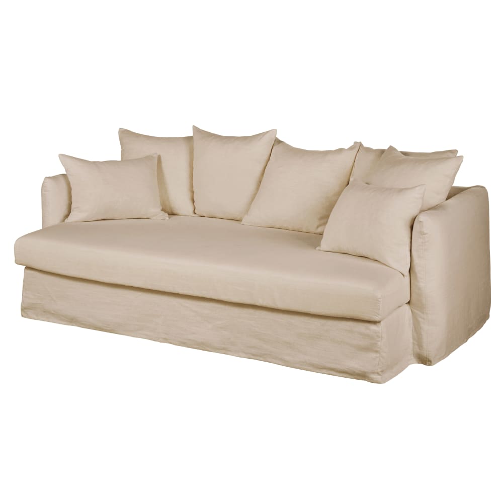 Canapé XXL 3 places en lin beige