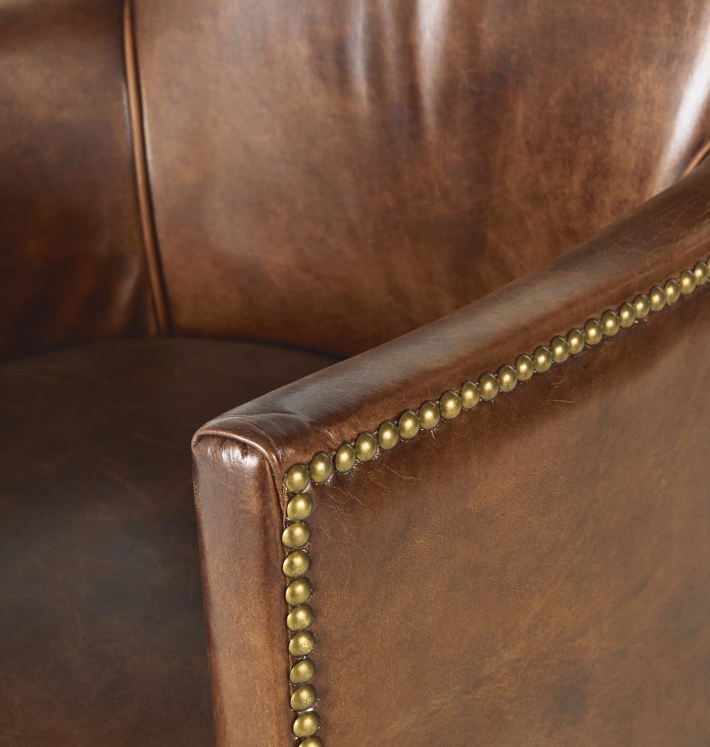 Chaise avec accoudoirs en cuir de vachette marron vieilli — vue 4
