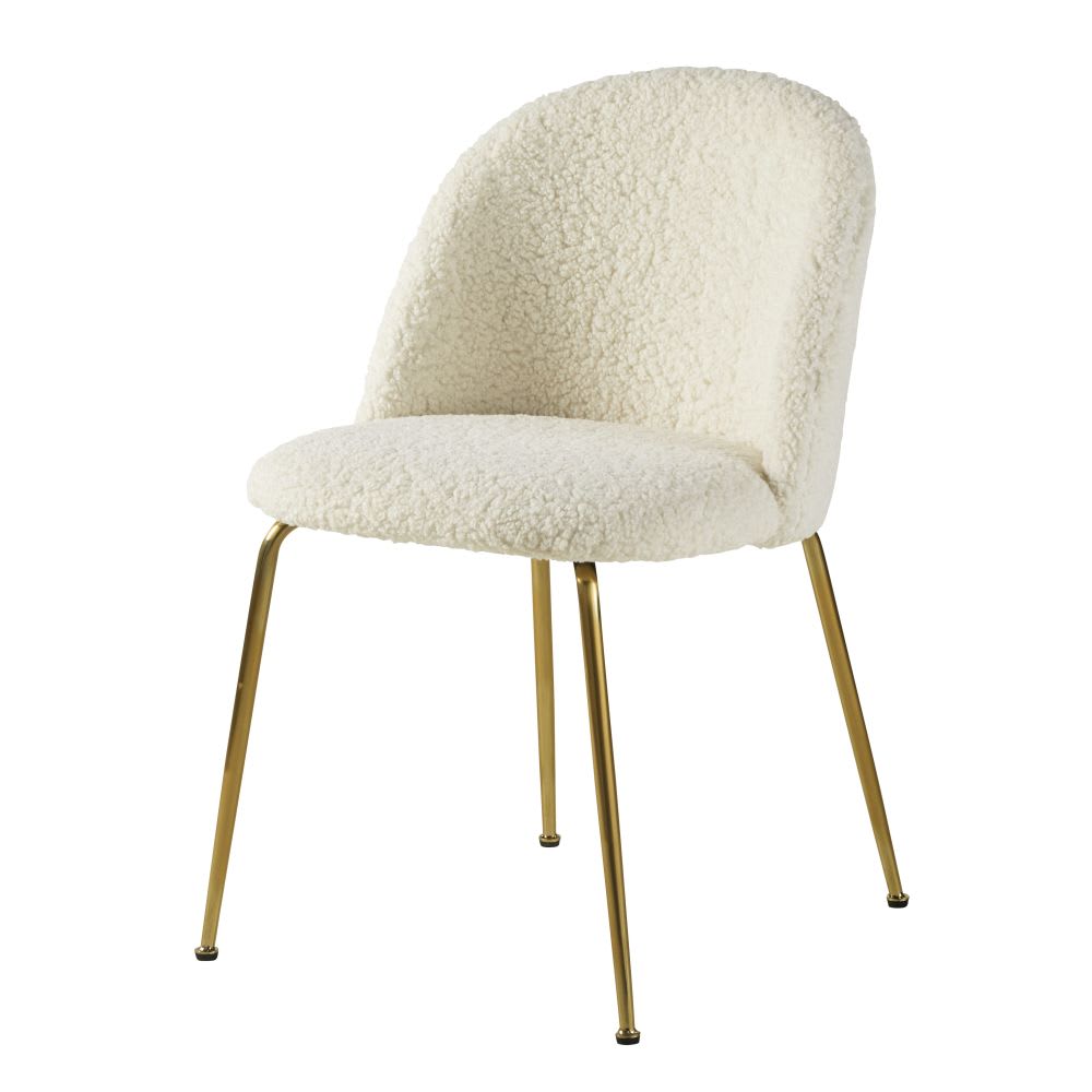 Chaise bouclettes blanches et acier chromé doré — Beyit
