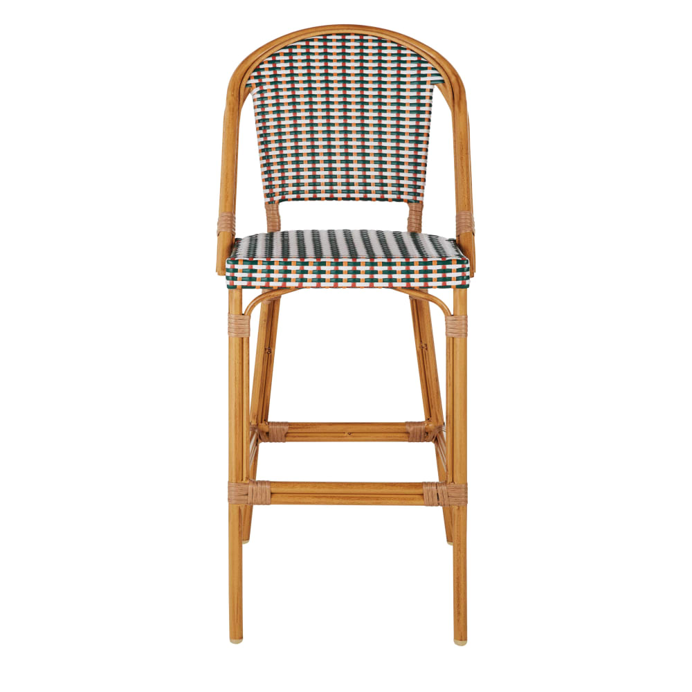 Chaise de bar de jardin professionnelle en aluminium imitation bambou et résine tressée recyclée multicolore