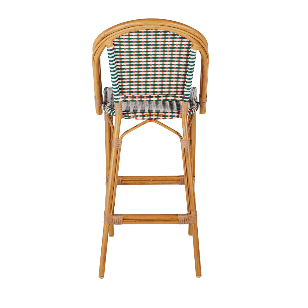 Chaise de bar de jardin professionnelle en aluminium imitation bambou et résine tressée recyclée multicolore — vue 4