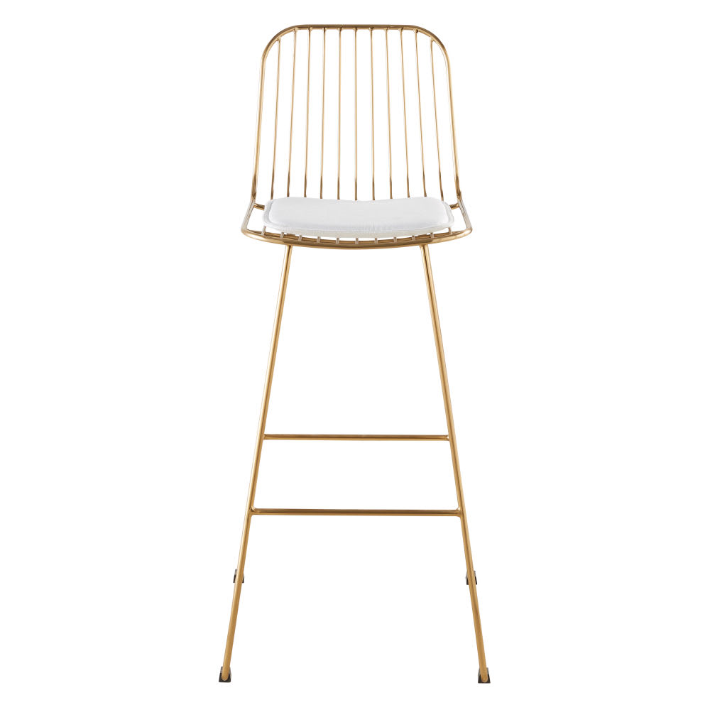 Chaise de bar en acier doré et blanche H76 — vue 3