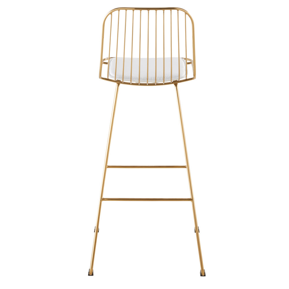 Chaise de bar en acier doré et blanche H76 — vue 4