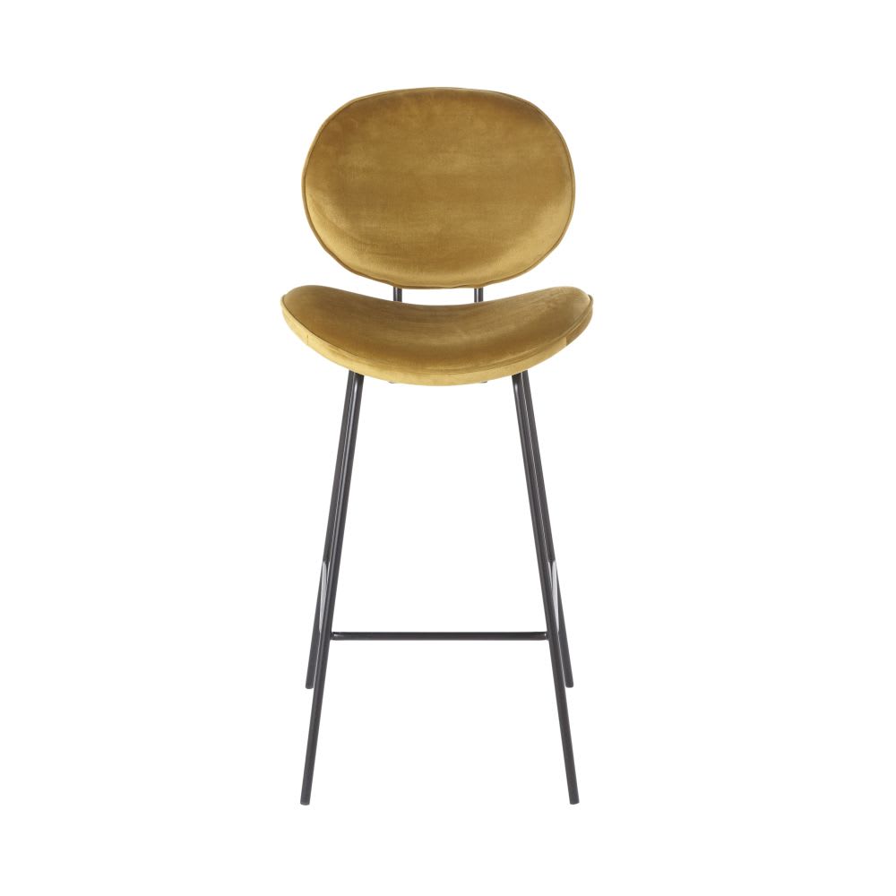 Chaise de bar en velours ocre et acier noir H73 — vue 3