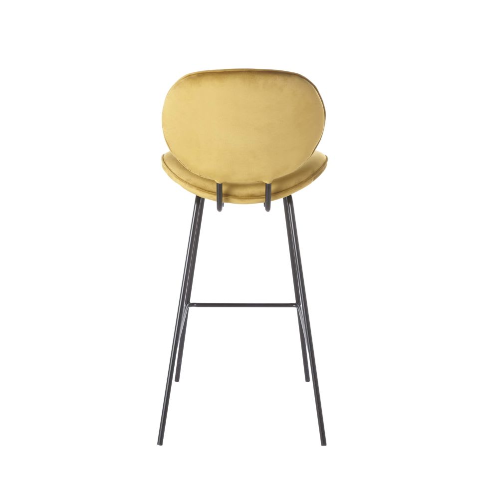 Chaise de bar en velours ocre et acier noir H73 — vue 4