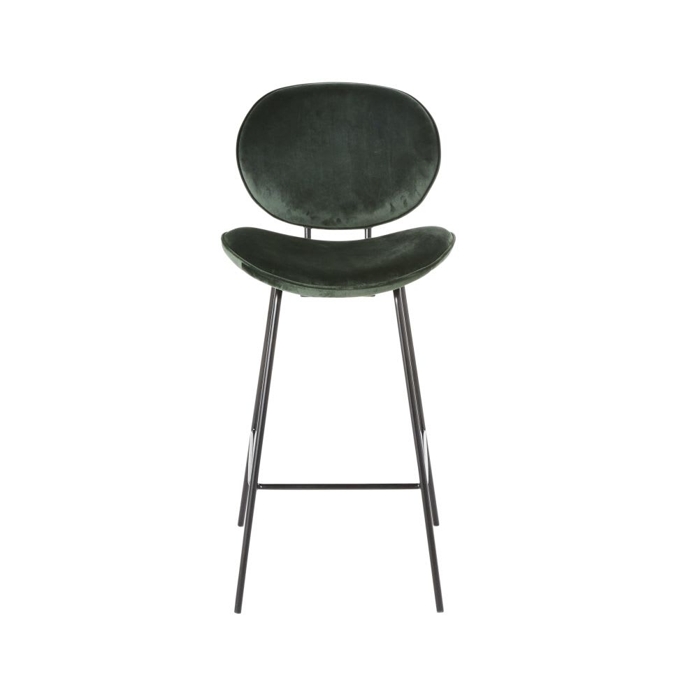 Chaise de bar en velours vert et acier noir H73 — vue 3