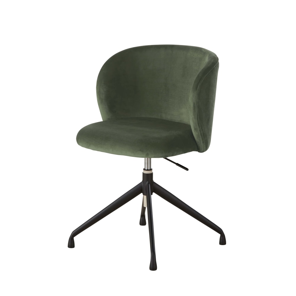 Chaise de bureau pivotante en velours vert kaki