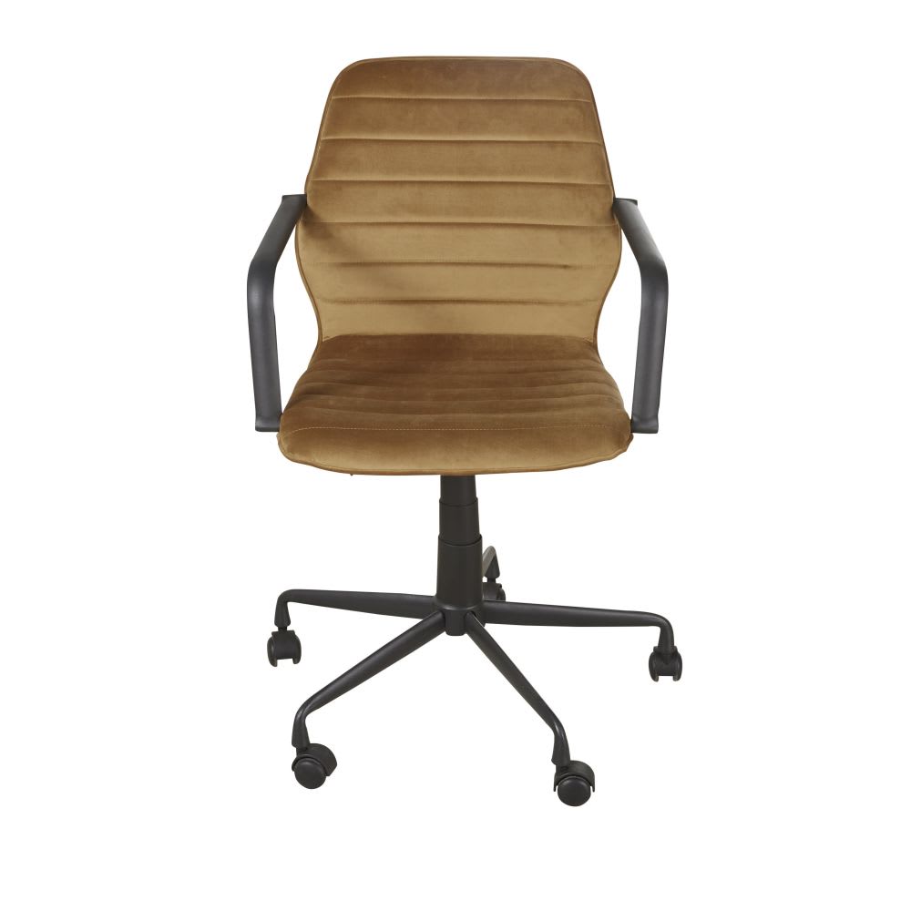 Chaise de bureau professionnelle en velours jaune moutarde - Maisons du Monde