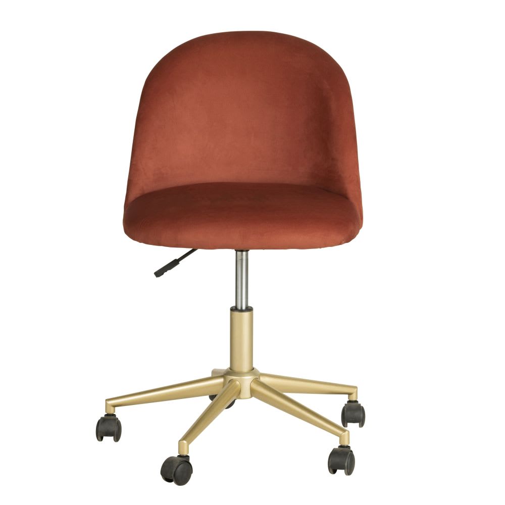 Chaise de bureau réglable à roulettes en velours terracotta - Maisons du Monde
