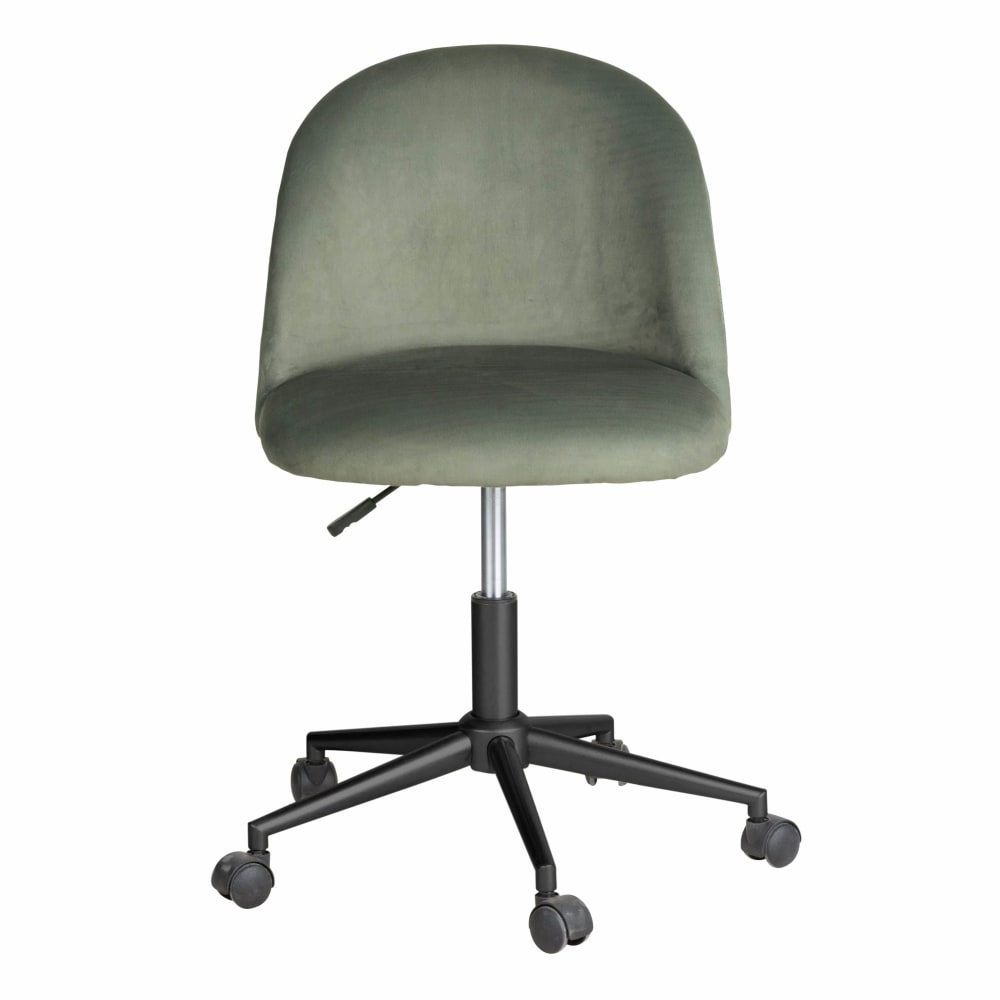 Chaise de bureau réglable à roulettes en velours vert - Maisons du Monde