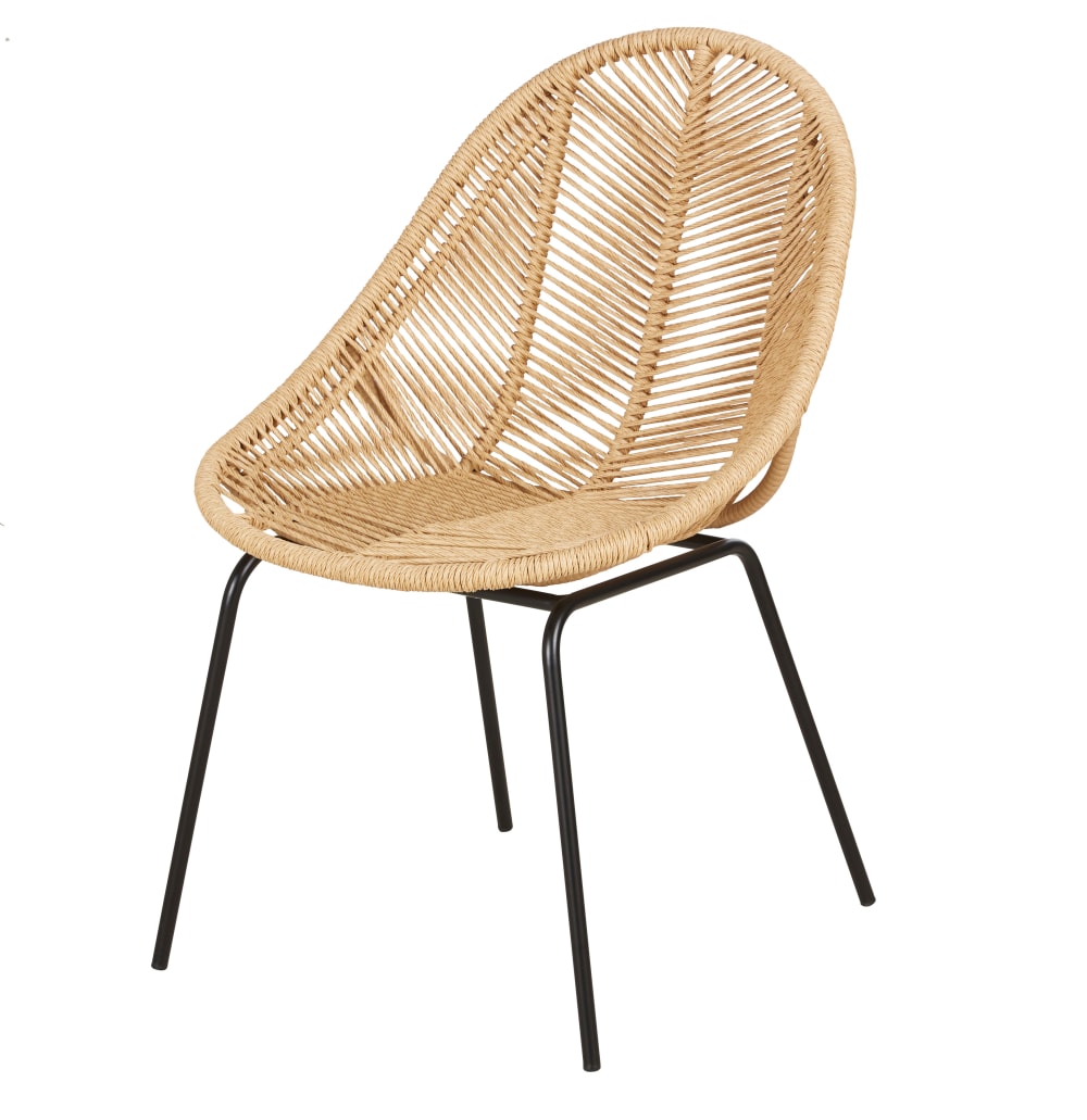 Chaise de jardin en acier noir et résine recyclée beige