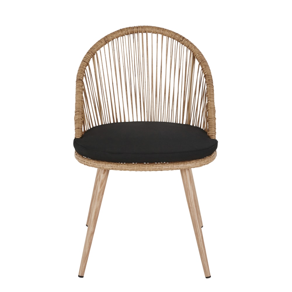 Chaise de jardin en résine tressée recyclée coloris naturel et aluminum imitation bois