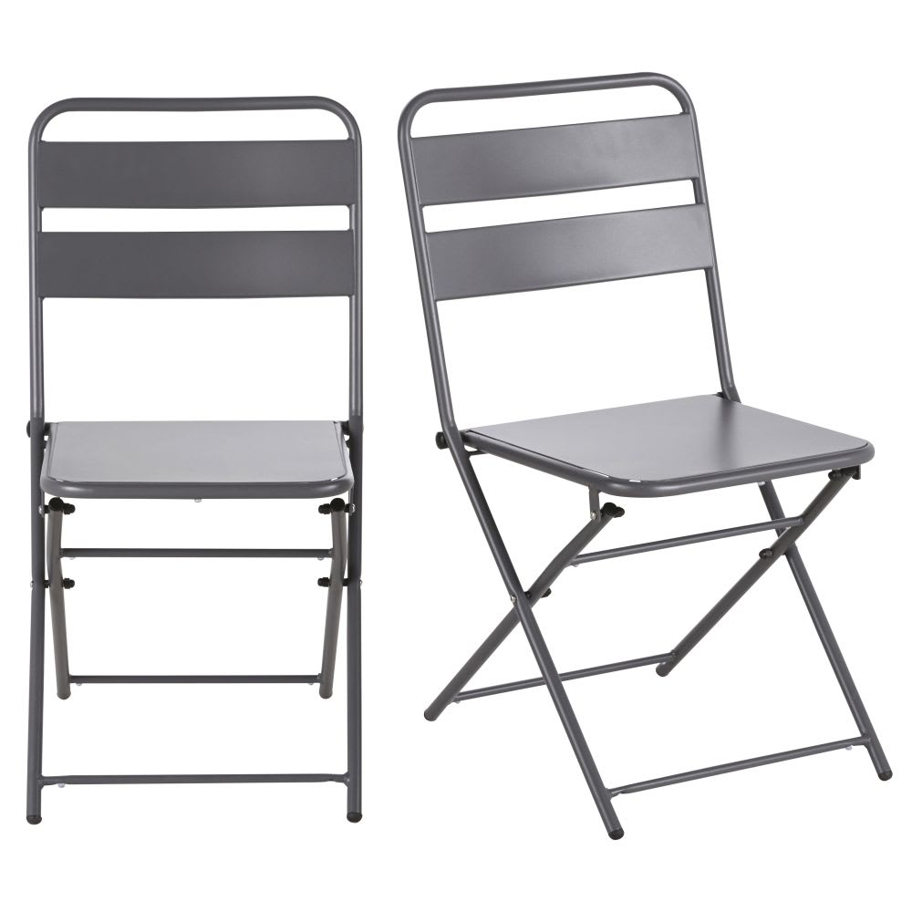 Chaise de jardin pliante en métal gris anthracite (x2)