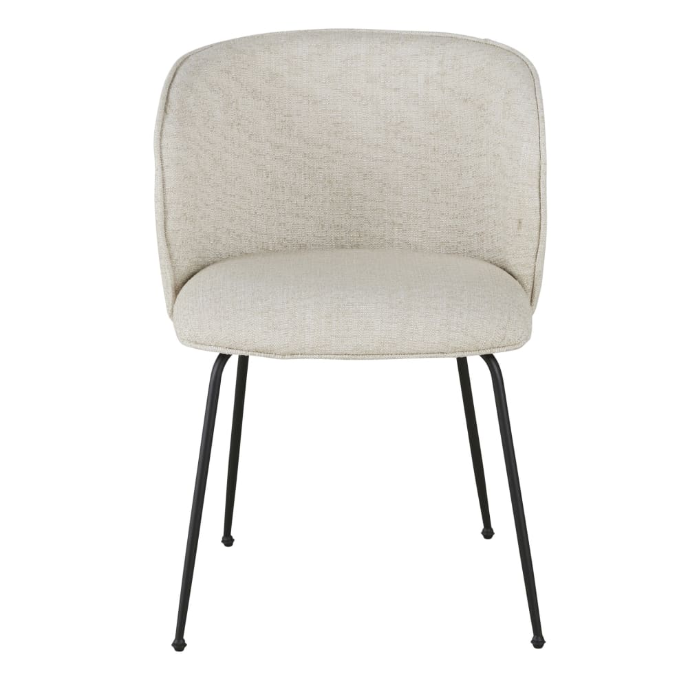 Chaise en polyester recyclé et lin beige et pieds en acier noir