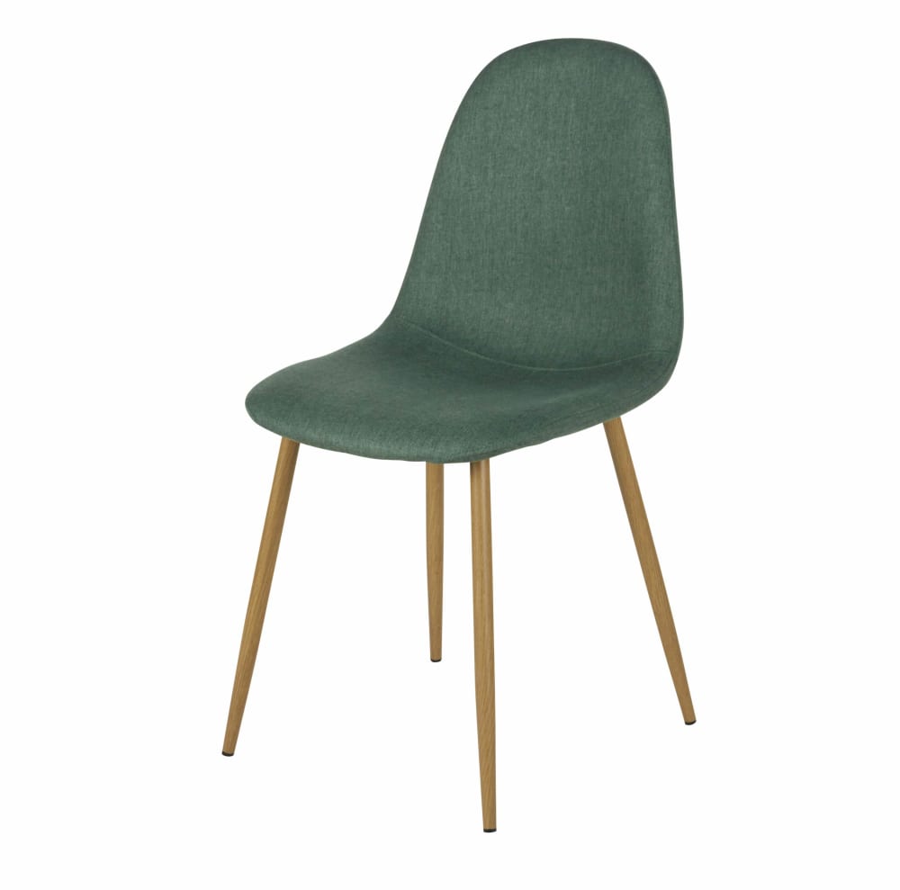 Chaise en tissu recyclé vert foncé et pieds en acier imitation chêne — vue 3
