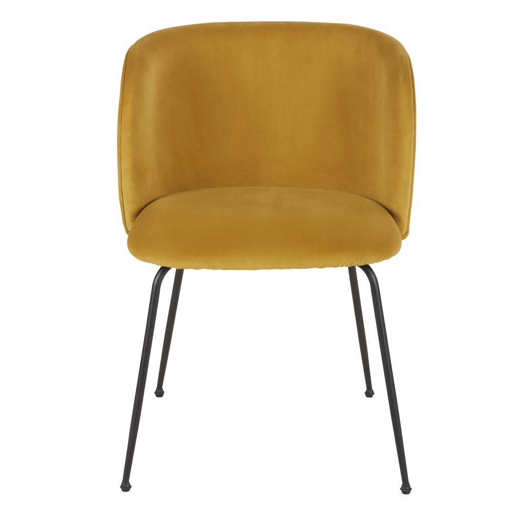 Chaise en velours ocre et acier noir — vue 3